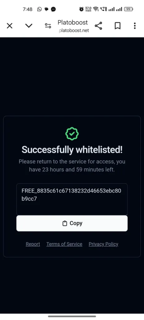 Delta Executor Key: How to Get, Enter & Fix Key Issues in 2026 6 Delta Executor key screen showing successful whitelisting with a copy key button